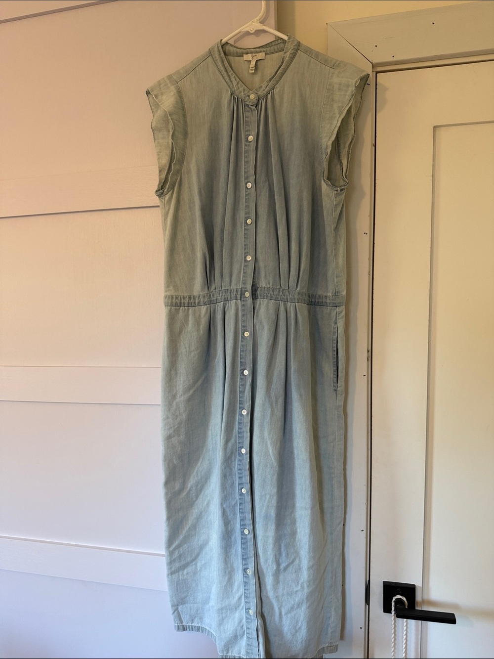 Joie Sleeveless Light Blue Button-Front Maxi Dress